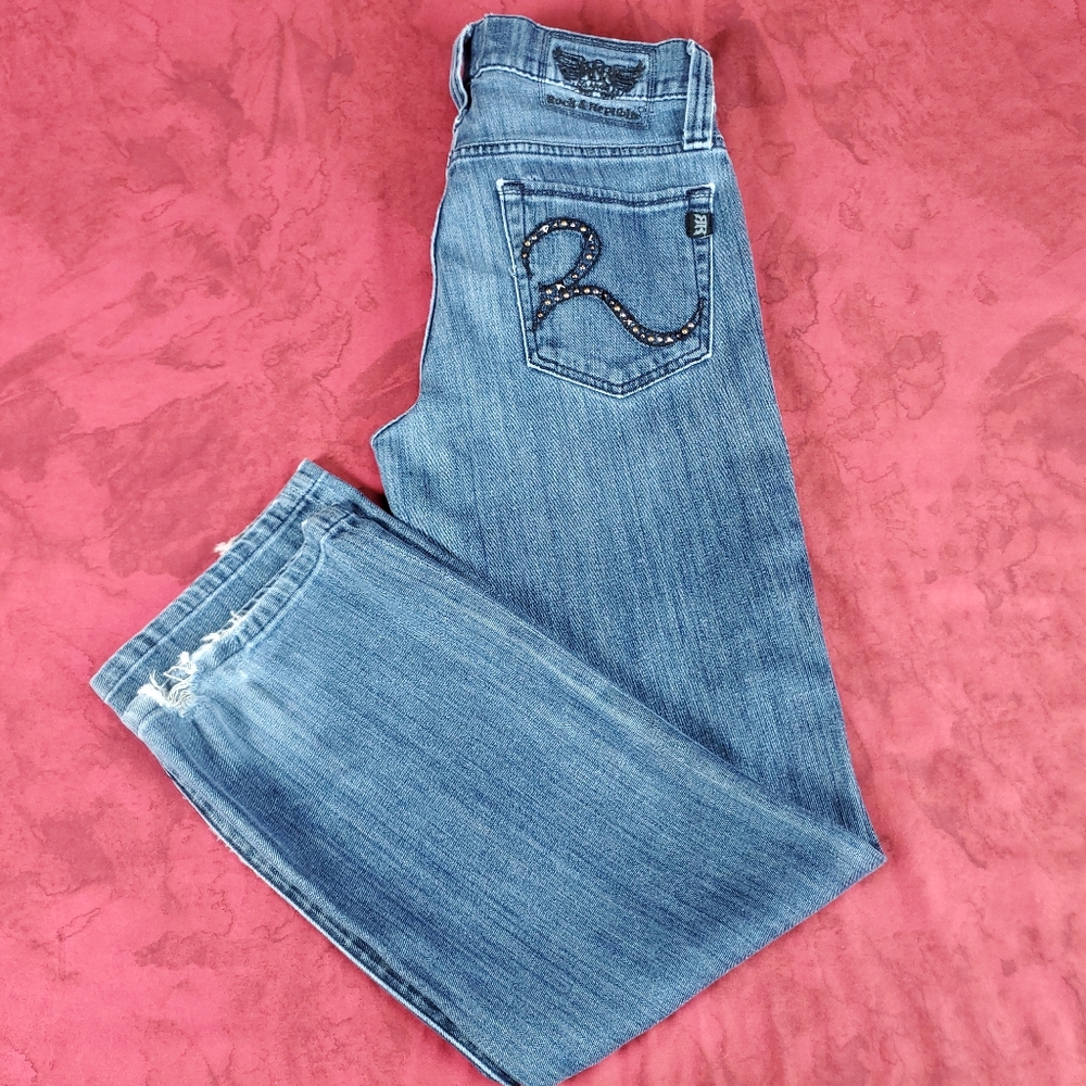 Rock and Republic low rise button fly studded straight leg jeans